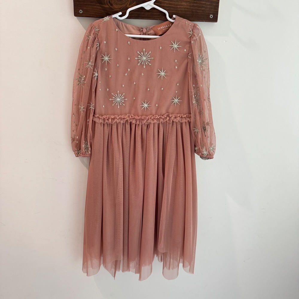 JessaKae Kids Pink Celestial Star Embroidered Tulle‎ Dress Size 8-9Y